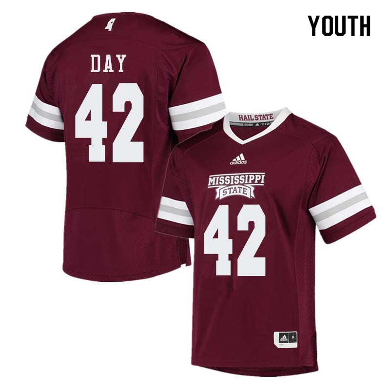 Youth #42 Tucker Day Mississippi State Bulldogs College Football Jerseys Sale-Maroon